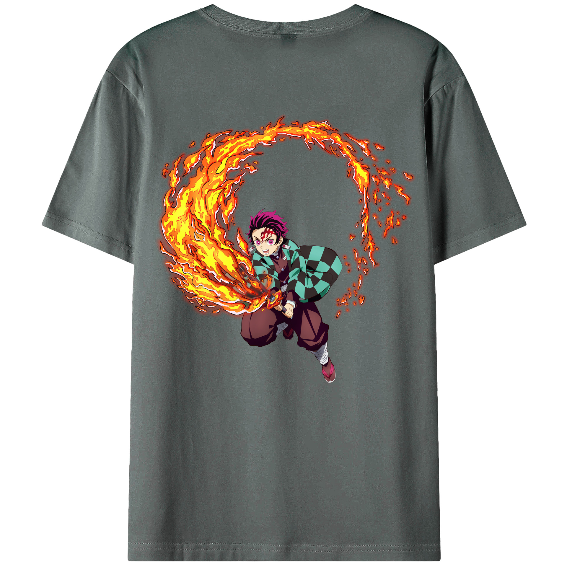 （画像用） 鬼滅の刃 竈門 炭治郎／かまど たんじろう Kamado Tanjirou 綿100％半袖Tシャツ（背面プリント）